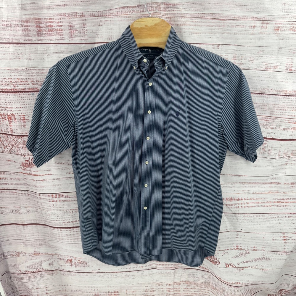 Ralph Lauren Blaire Shirt Mens Medium Navy Blue Striped Short Sleeve Button Down